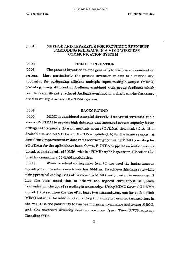 Canadian Patent Document 2660945. Description 20090217. Image 1 of 31