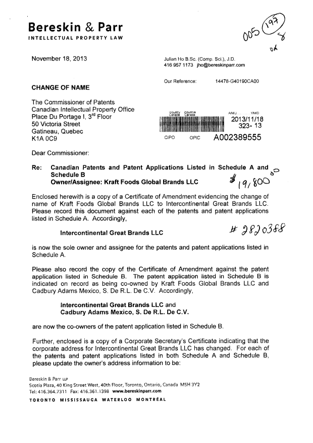 Document de brevet canadien 2661395. Cession 20131118. Image 1 de 21