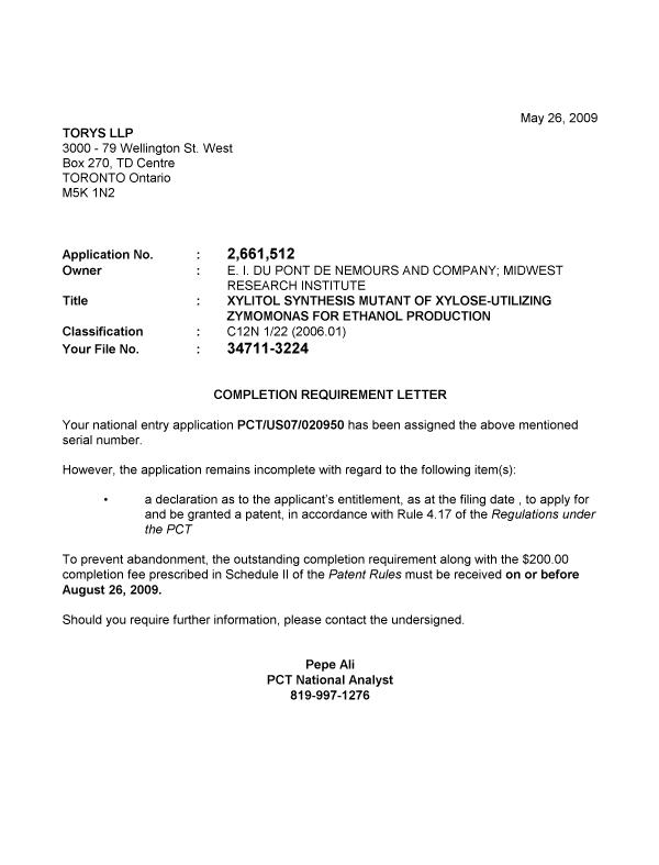 Document de brevet canadien 2661512. Correspondance 20081226. Image 1 de 1