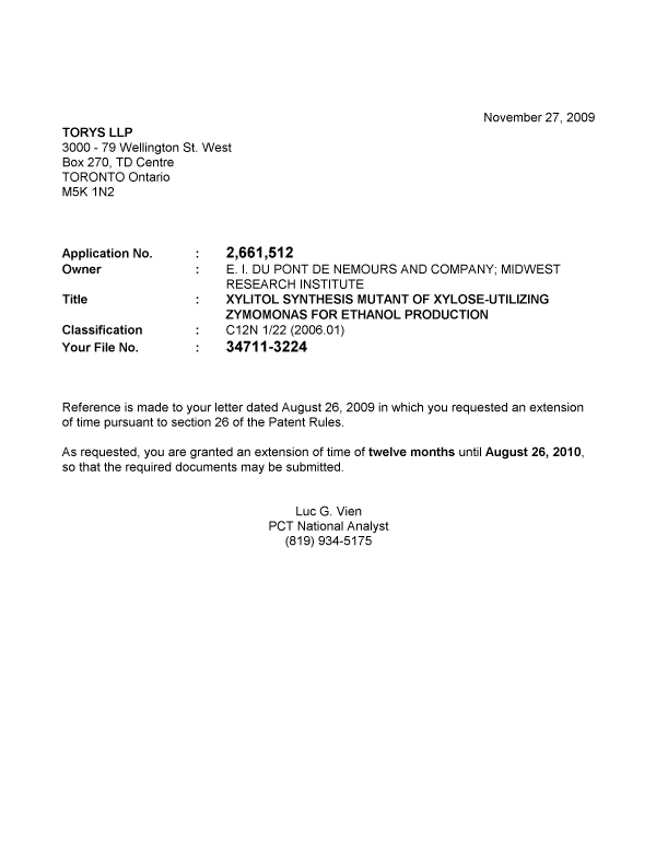 Document de brevet canadien 2661512. Correspondance 20081227. Image 1 de 1