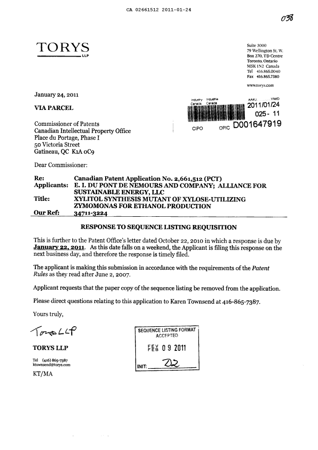 Document de brevet canadien 2661512. Poursuite-Amendment 20101224. Image 1 de 1