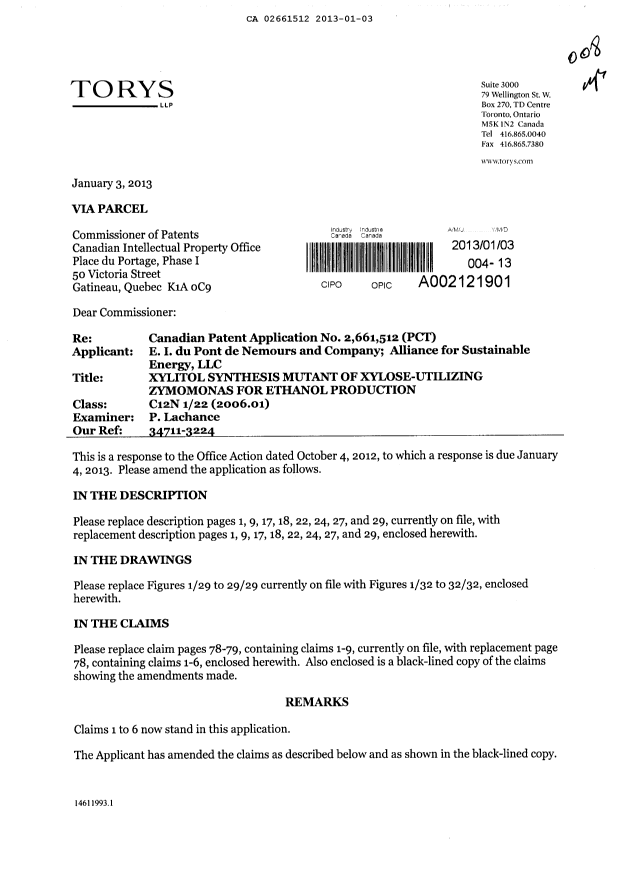 Canadian Patent Document 2661512. Prosecution-Amendment 20121203. Image 1 of 47