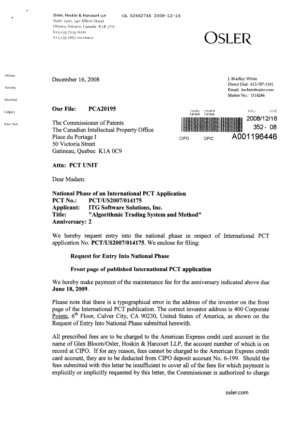 Document de brevet canadien 2662746. Cession 20081216. Image 1 de 5