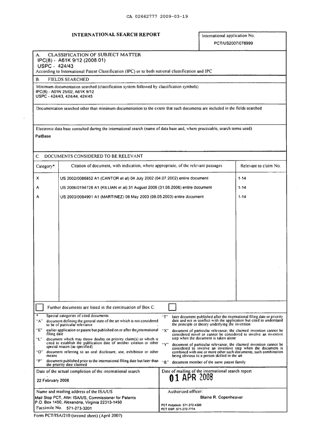 Document de brevet canadien 2662777. PCT 20090319. Image 1 de 1