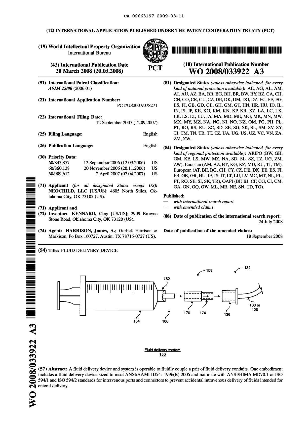 Document de brevet canadien 2663197. Abrégé 20081211. Image 1 de 1