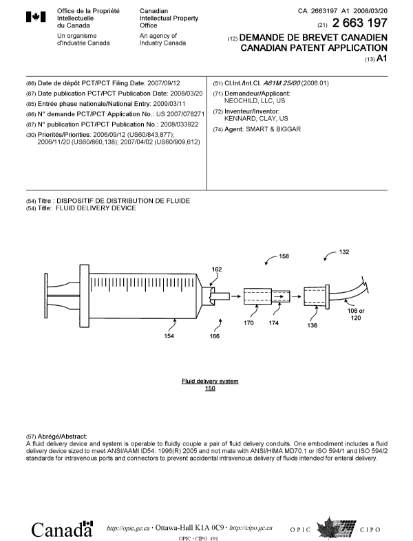 Canadian Patent Document 2663197. Cover Page 20081223. Image 1 of 1