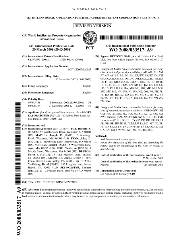 Document de brevet canadien 2663442. Abrégé 20090312. Image 1 de 1