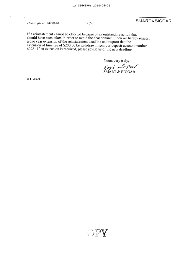 Canadian Patent Document 2663906. Correspondence 20140604. Image 2 of 3