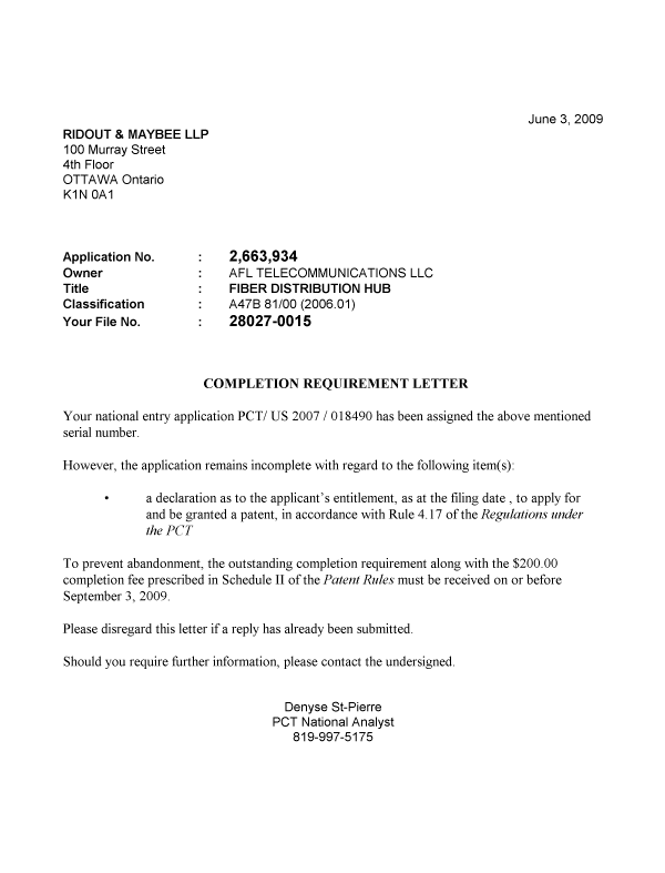 Canadian Patent Document 2663934. Correspondence 20081203. Image 1 of 1