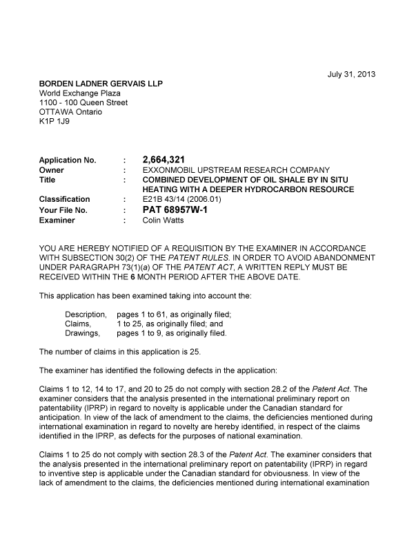 Document de brevet canadien 2664321. Poursuite-Amendment 20130731. Image 1 de 2