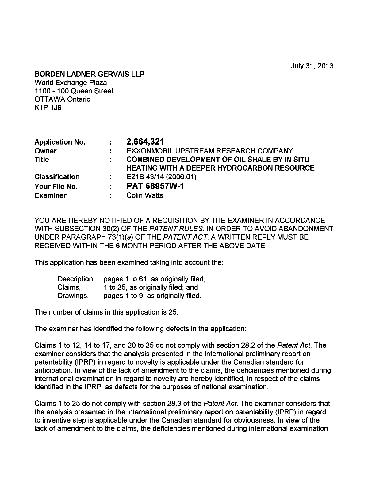 Canadian Patent Document 2664321. Prosecution-Amendment 20130731. Image 1 of 2