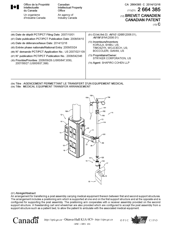 Canadian Patent Document 2664385. Cover Page 20131225. Image 1 of 1