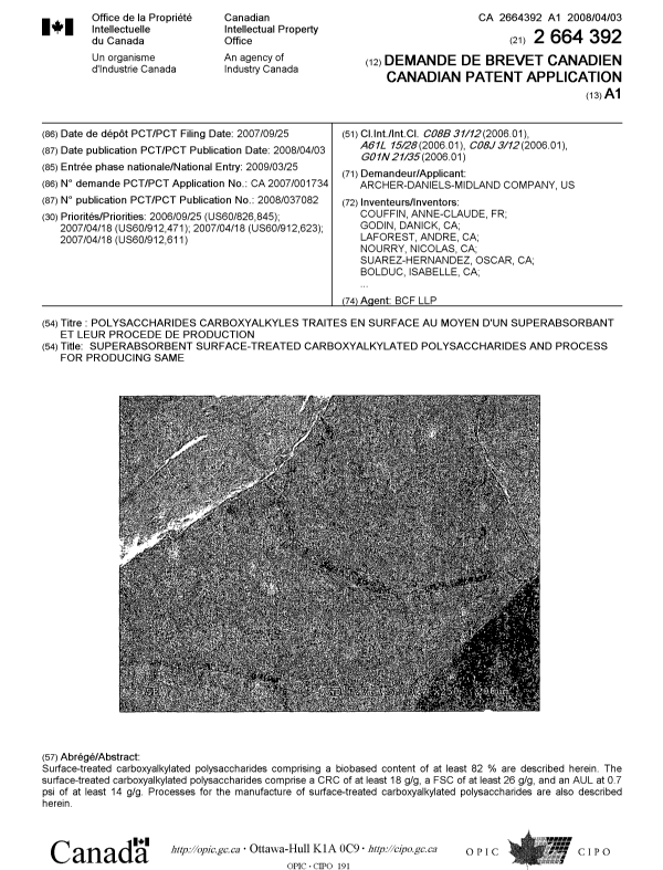 Canadian Patent Document 2664392. Cover Page 20090724. Image 1 of 2