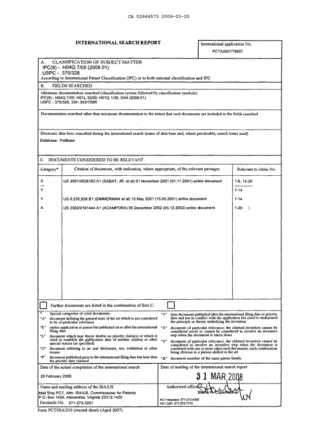 Document de brevet canadien 2664573. PCT 20090325. Image 1 de 3