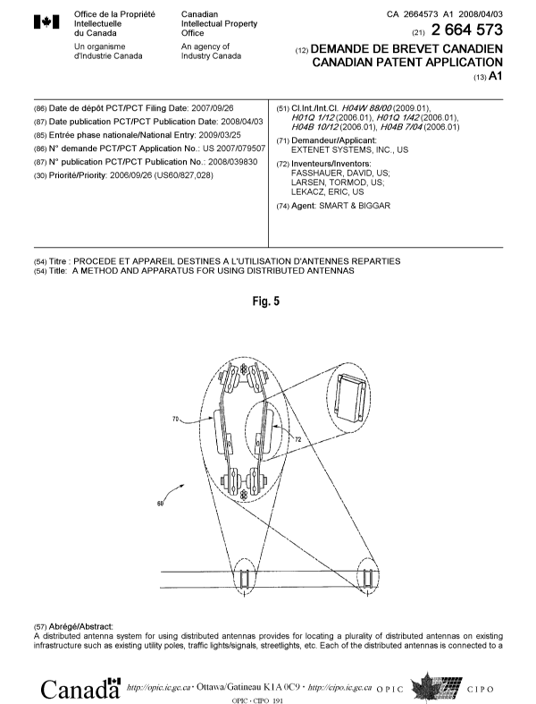 Document de brevet canadien 2664573. Page couverture 20120703. Image 1 de 2