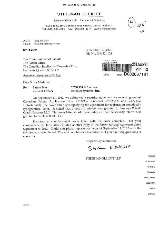 Document de brevet canadien 2664573. Cession 20120912. Image 1 de 7
