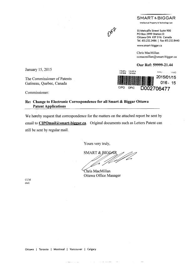 Document de brevet canadien 2664573. Changement à la méthode de correspondance 20150115. Image 1 de 45