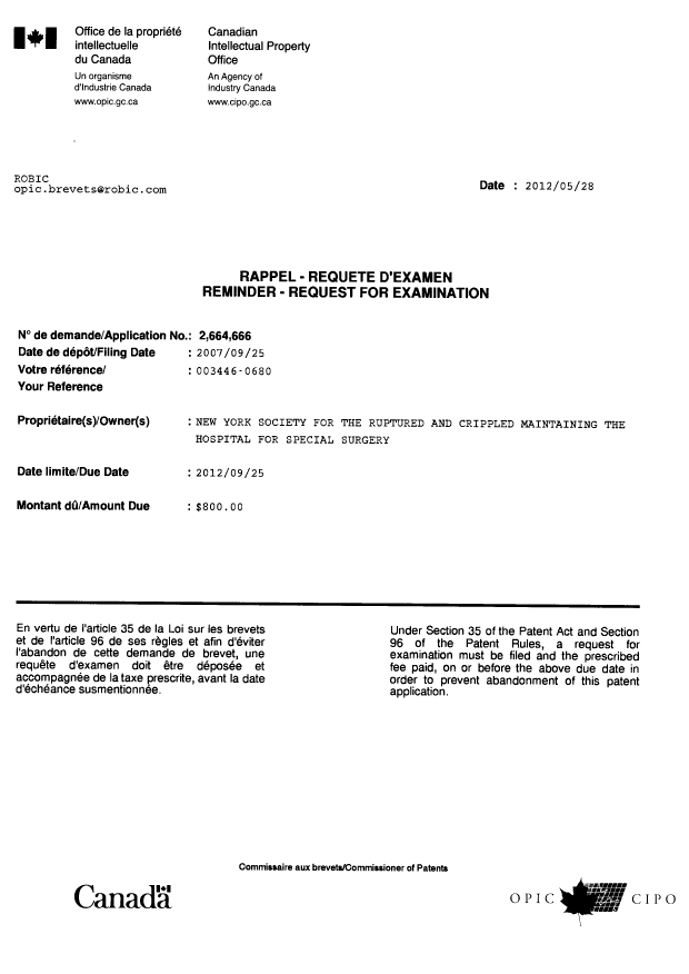 Canadian Patent Document 2664666. Correspondence 20120528. Image 1 of 1