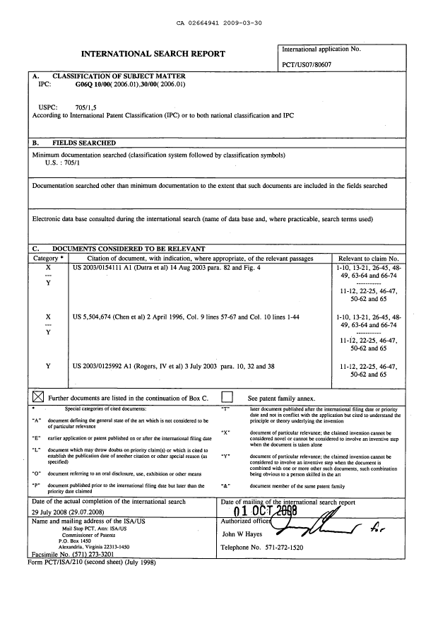 Document de brevet canadien 2664941. PCT 20090330. Image 1 de 2