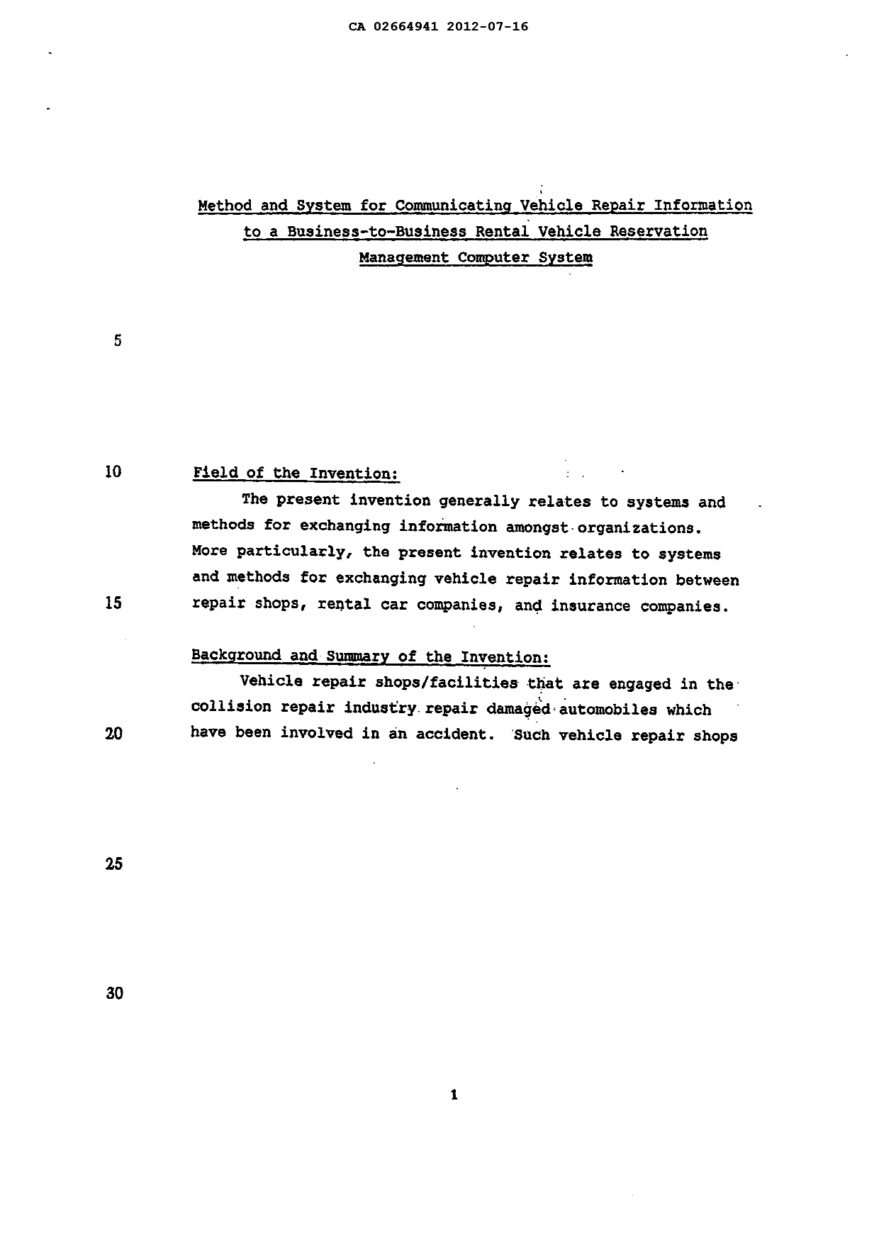 Canadian Patent Document 2664941. Description 20120716. Image 1 of 40