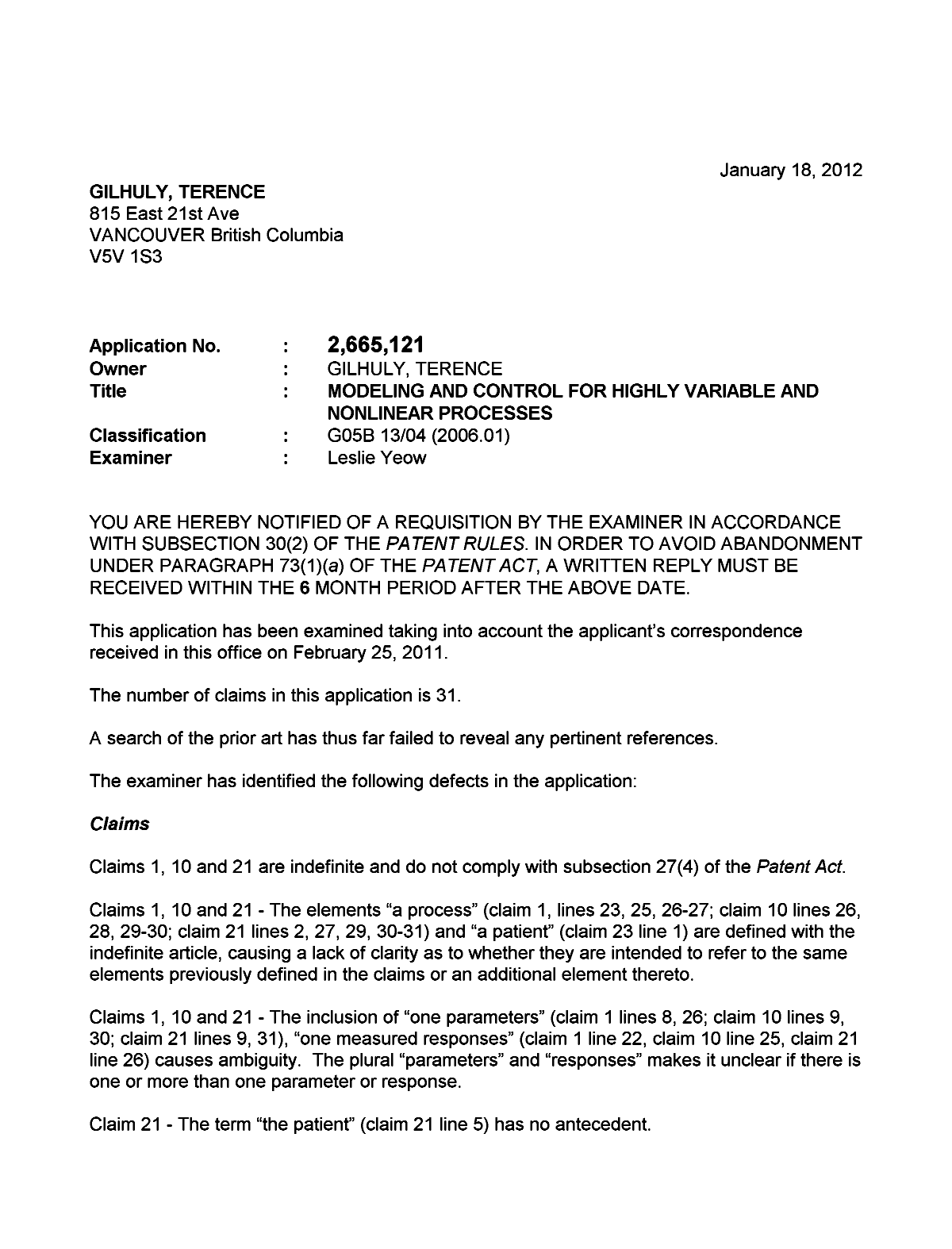 Canadian Patent Document 2665121. Prosecution-Amendment 20111218. Image 1 of 3