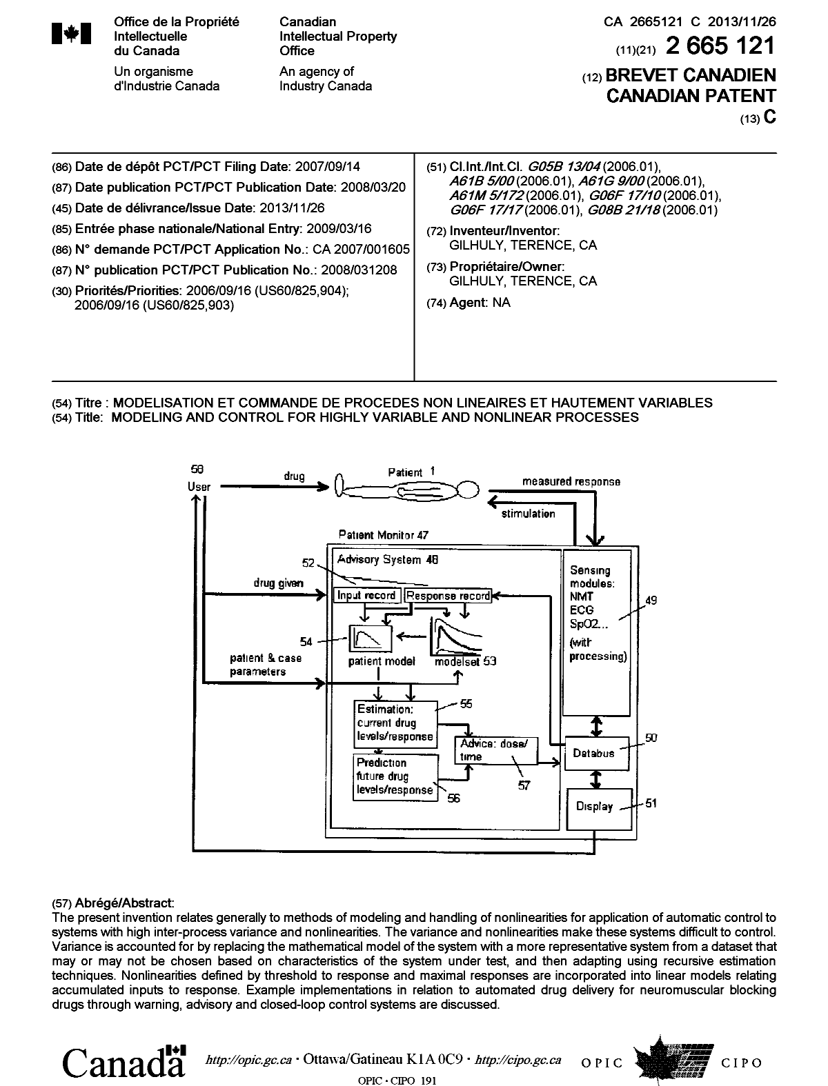 Canadian Patent Document 2665121. Cover Page 20121230. Image 1 of 1