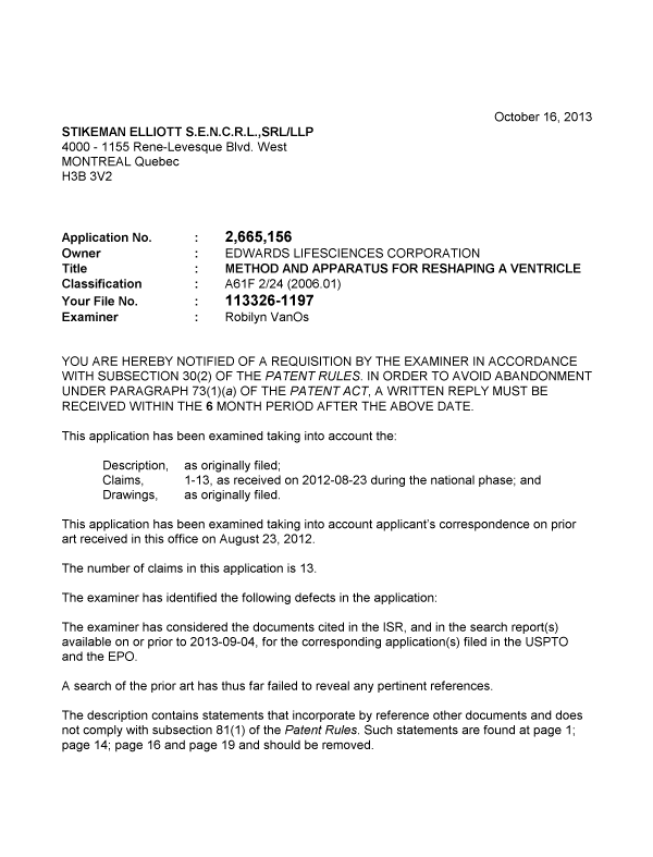 Canadian Patent Document 2665156. Prosecution-Amendment 20131016. Image 1 of 2