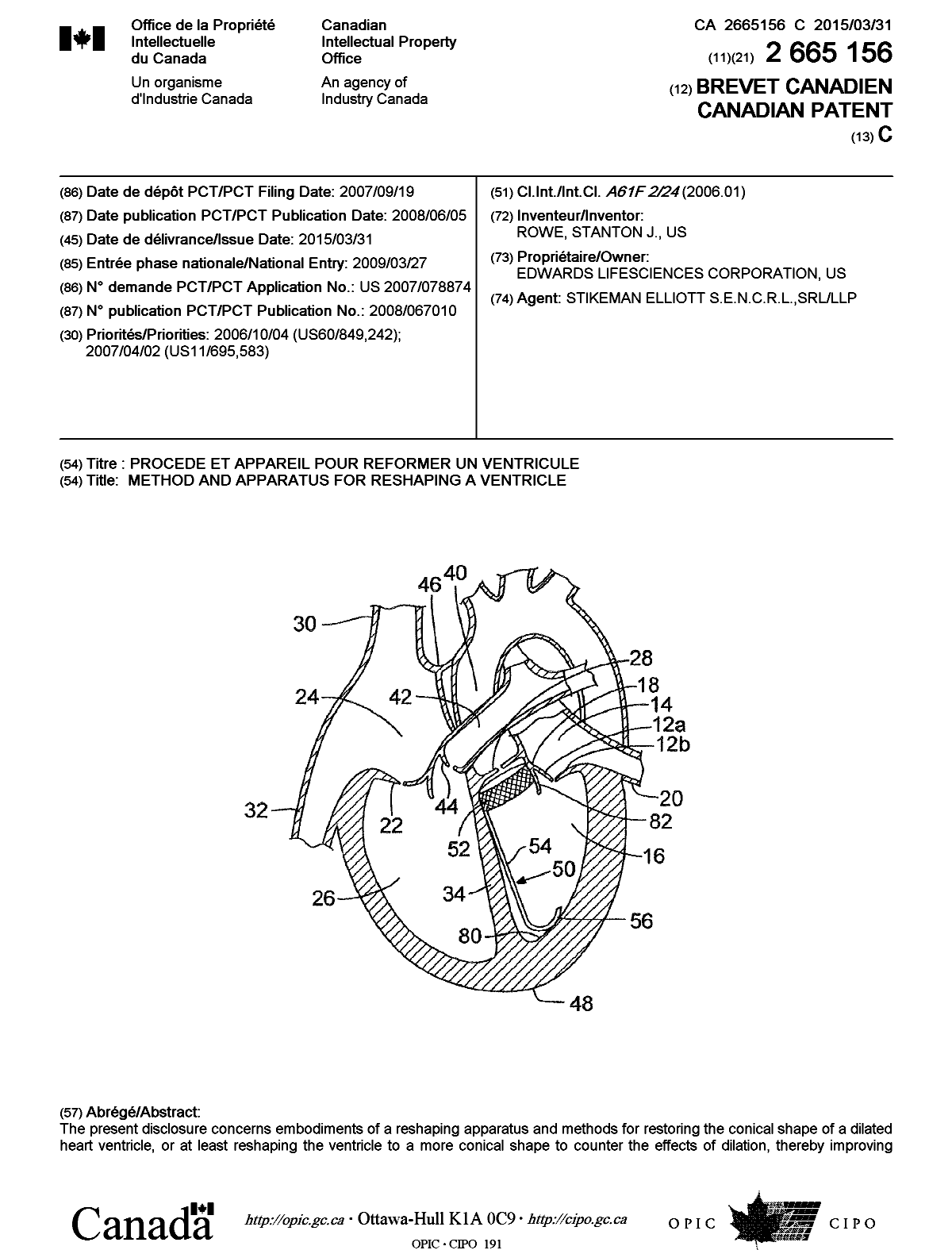 Canadian Patent Document 2665156. Cover Page 20150225. Image 1 of 2