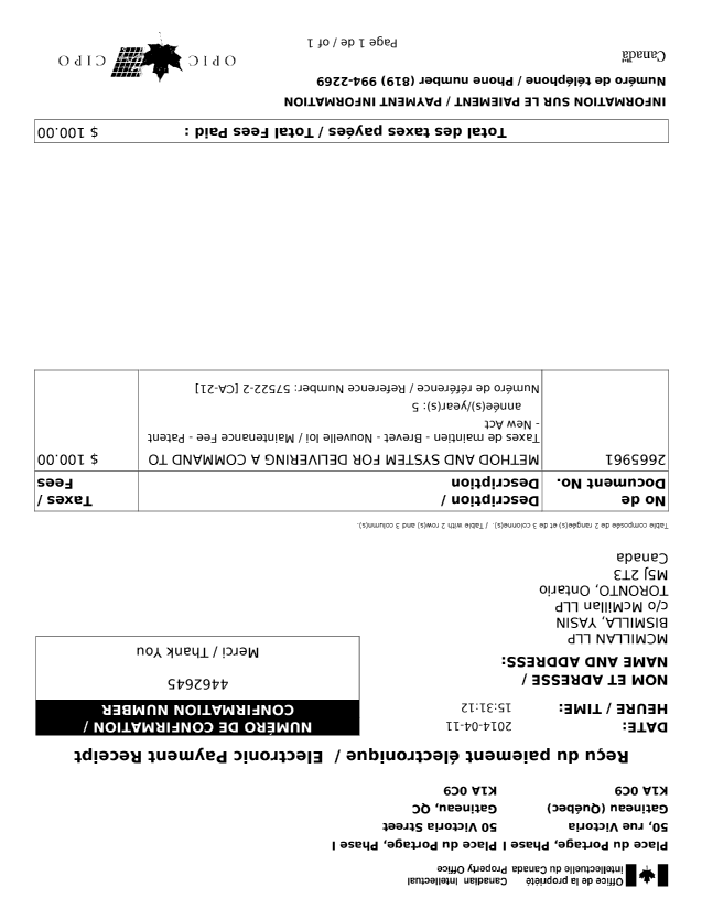 Document de brevet canadien 2665961. Taxes 20131211. Image 1 de 1