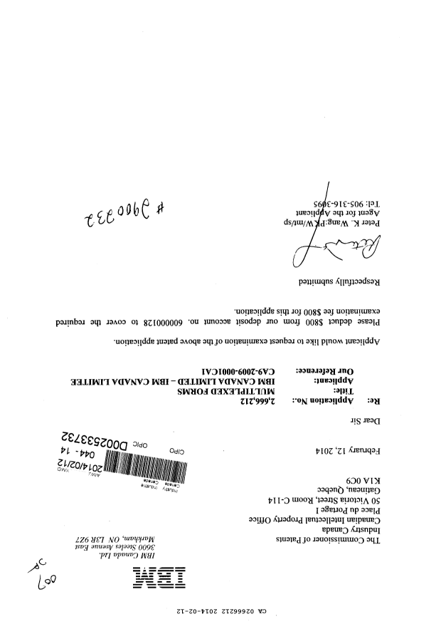 Canadian Patent Document 2666212. Prosecution-Amendment 20131212. Image 1 of 1