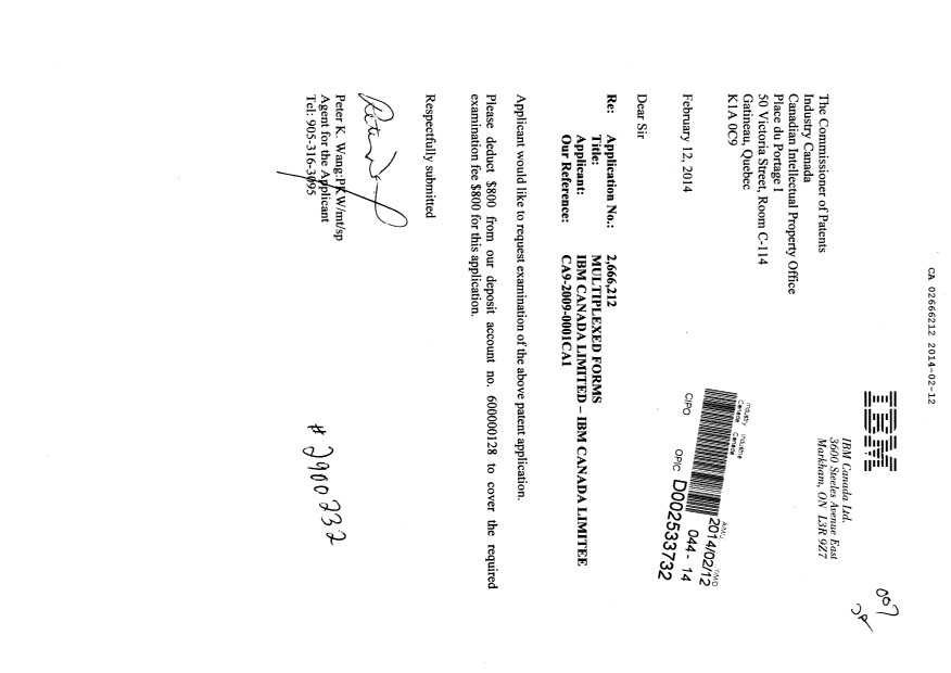 Canadian Patent Document 2666212. Prosecution-Amendment 20131212. Image 1 of 1