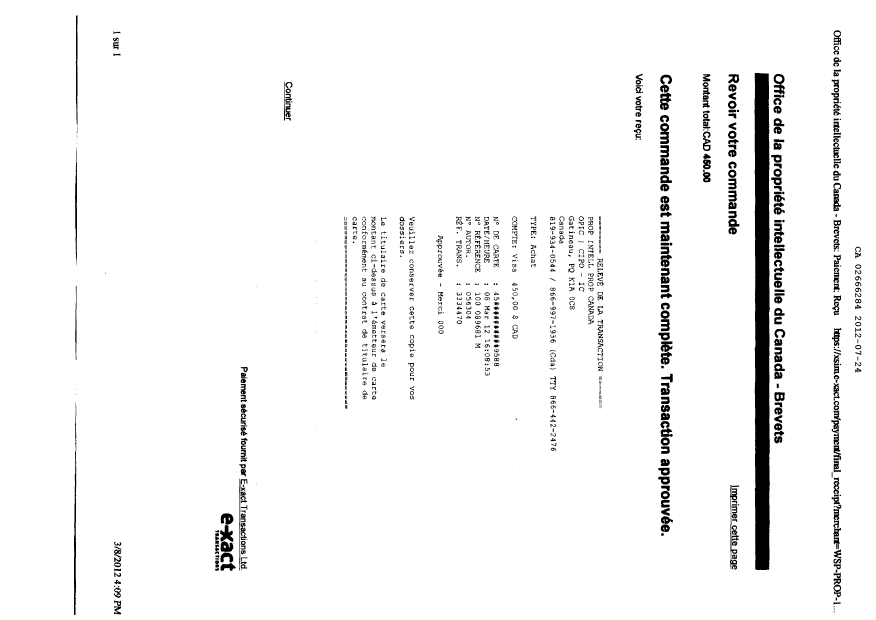 Document de brevet canadien 2666284. Correspondance 20111224. Image 2 de 5