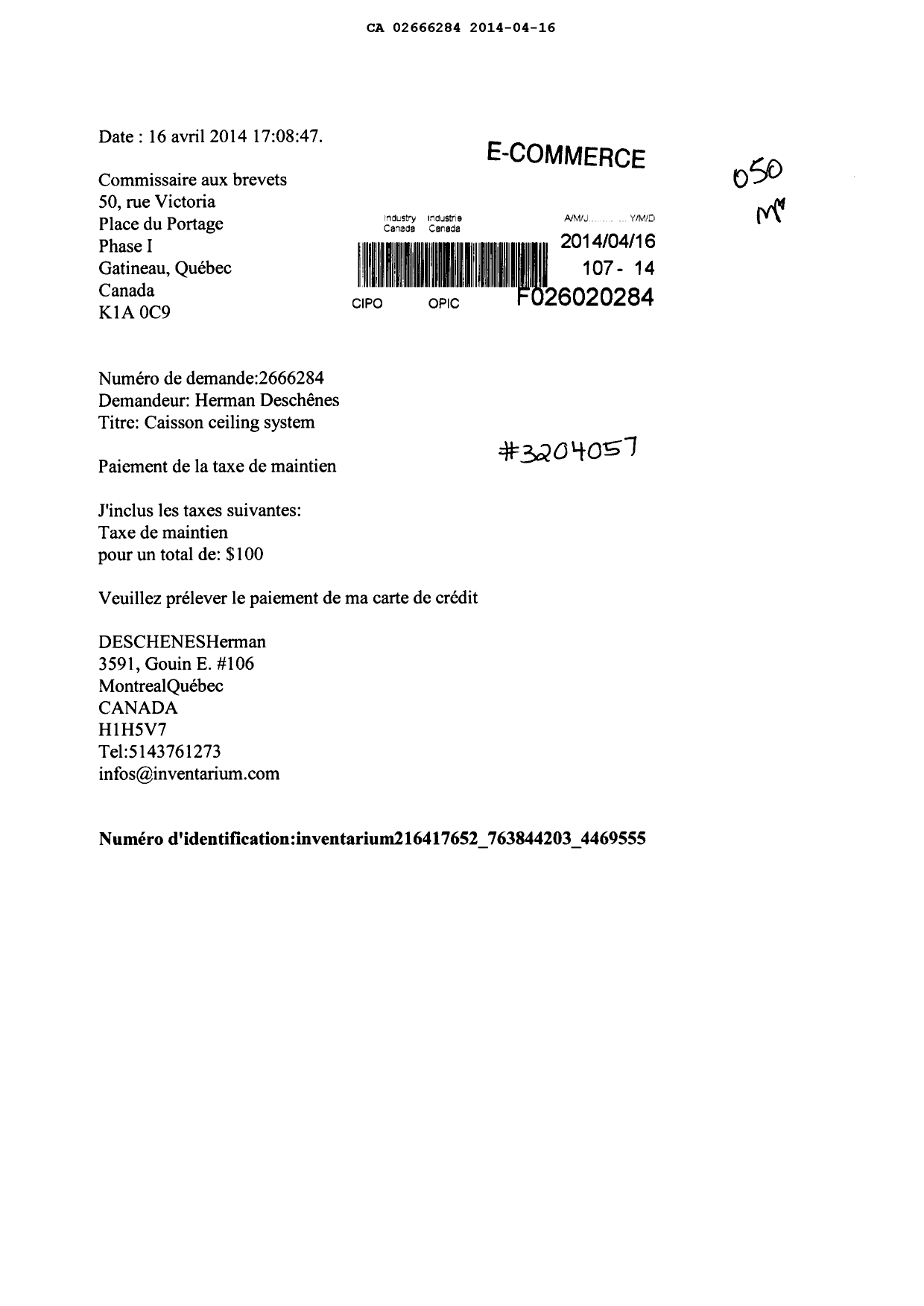 Document de brevet canadien 2666284. Taxes 20131216. Image 1 de 1