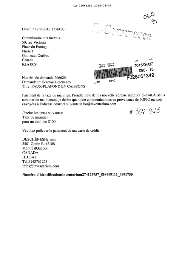 Document de brevet canadien 2666284. Taxes 20141207. Image 1 de 1