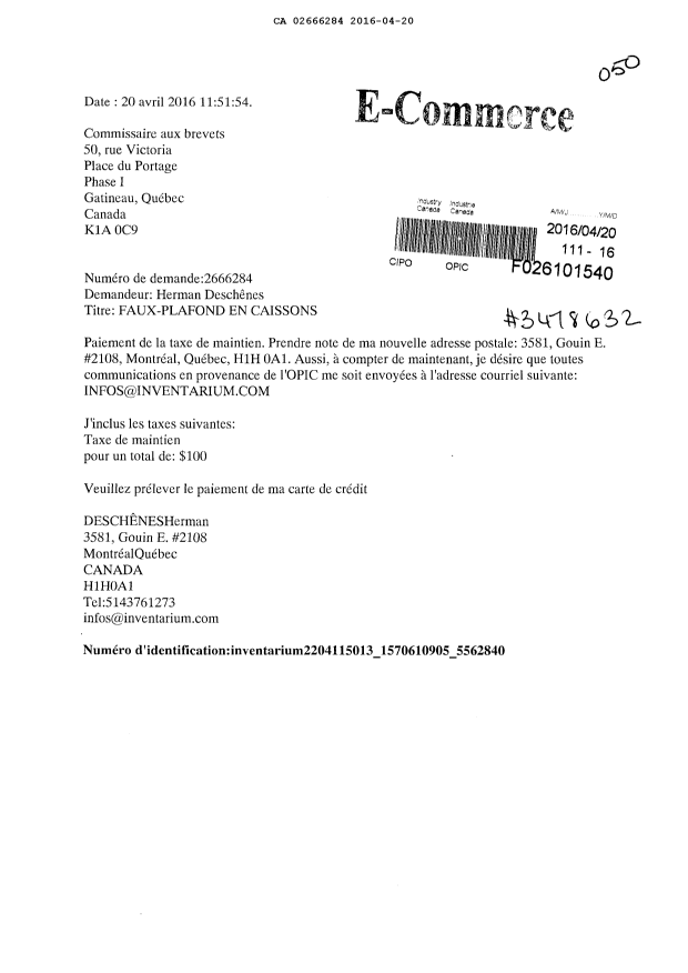 Document de brevet canadien 2666284. Taxes 20151220. Image 1 de 1