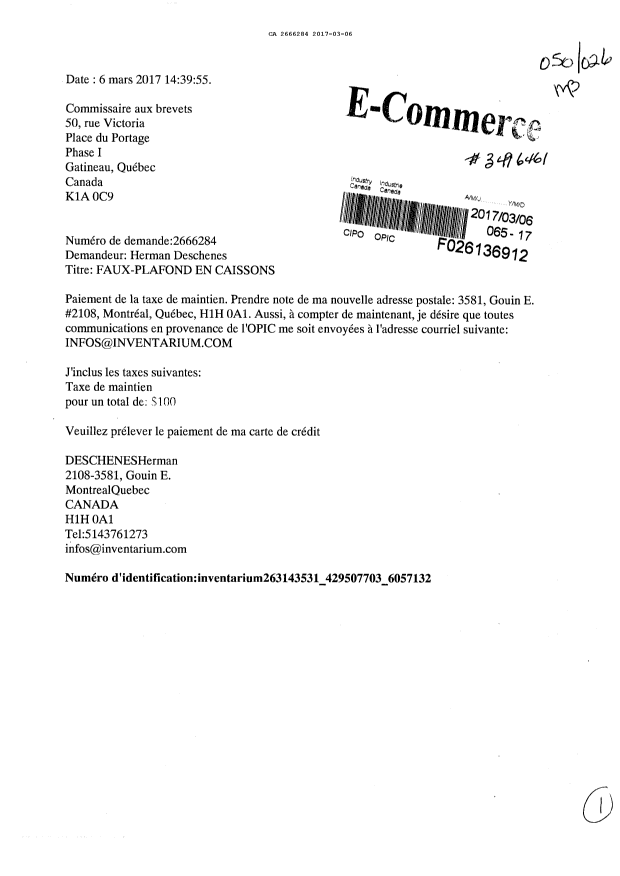 Document de brevet canadien 2666284. Correspondance 20161206. Image 1 de 1