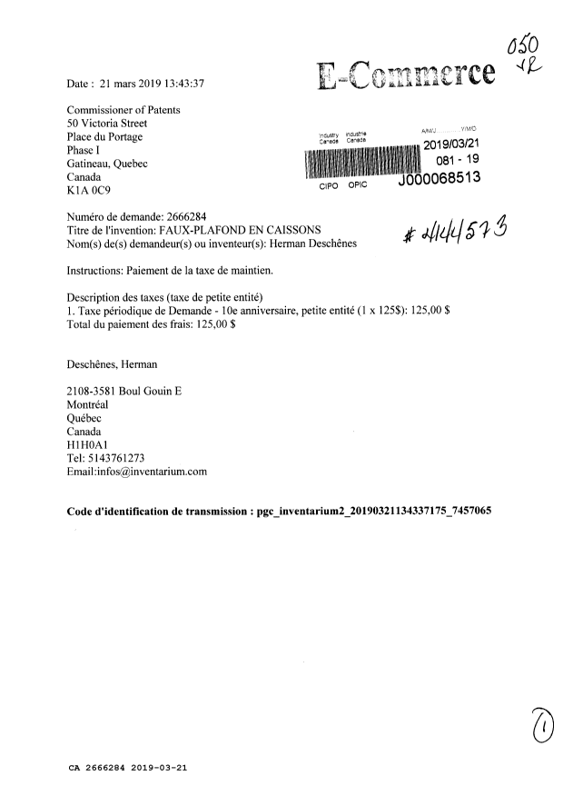 Document de brevet canadien 2666284. Taxes 20181221. Image 1 de 1