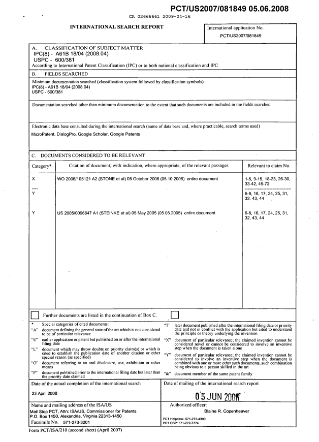 Document de brevet canadien 2666661. PCT 20090416. Image 1 de 2