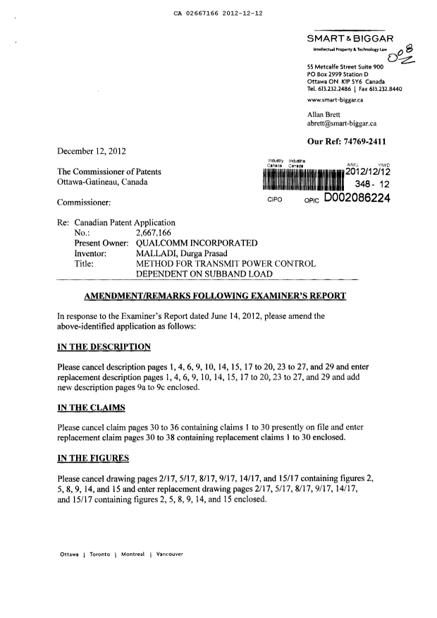 Document de brevet canadien 2667166. Poursuite-Amendment 20121212. Image 1 de 59