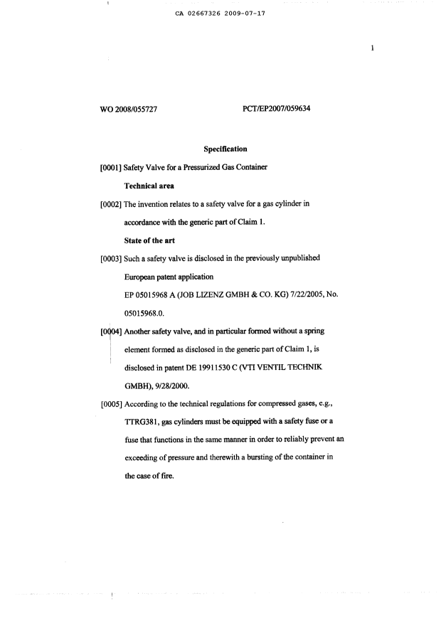 Document de brevet canadien 2667326. Description 20081217. Image 1 de 16