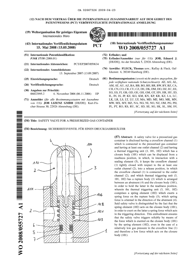 Document de brevet canadien 2667326. Abrégé 20081223. Image 1 de 2