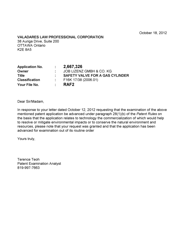 Canadian Patent Document 2667326. Prosecution-Amendment 20111218. Image 1 of 1