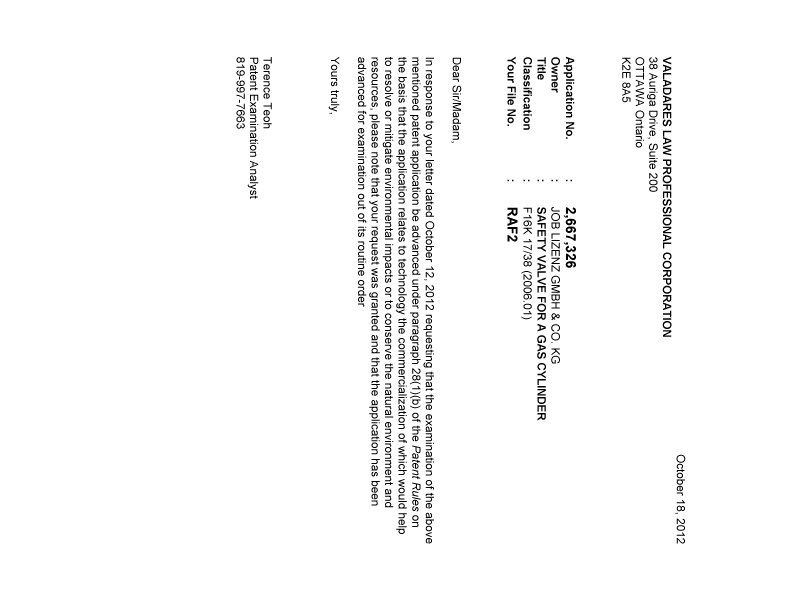 Document de brevet canadien 2667326. Poursuite-Amendment 20111218. Image 1 de 1