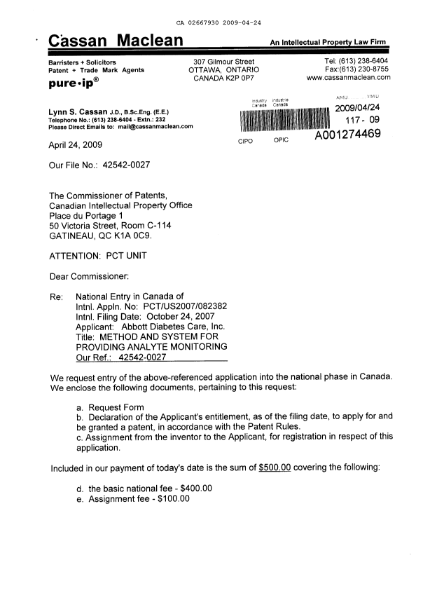 Document de brevet canadien 2667930. Cession 20090424. Image 1 de 9