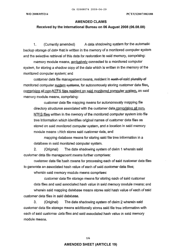 Document de brevet canadien 2668074. Revendications 20090429. Image 1 de 6