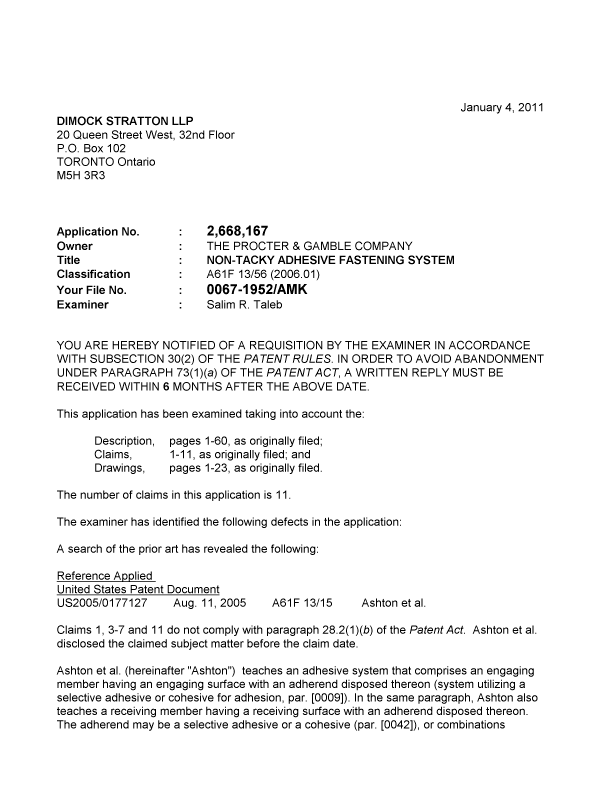 Document de brevet canadien 2668167. Poursuite-Amendment 20110104. Image 1 de 2
