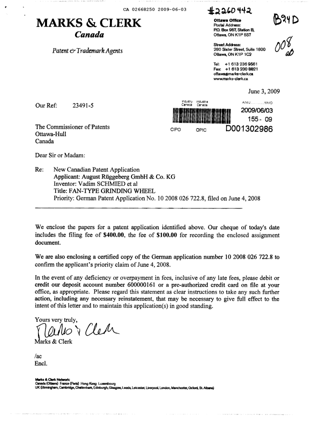 Document de brevet canadien 2668250. Poursuite-Amendment 20090603. Image 1 de 1