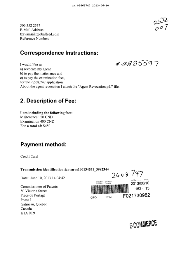 Document de brevet canadien 2668747. Taxes 20130610. Image 1 de 2