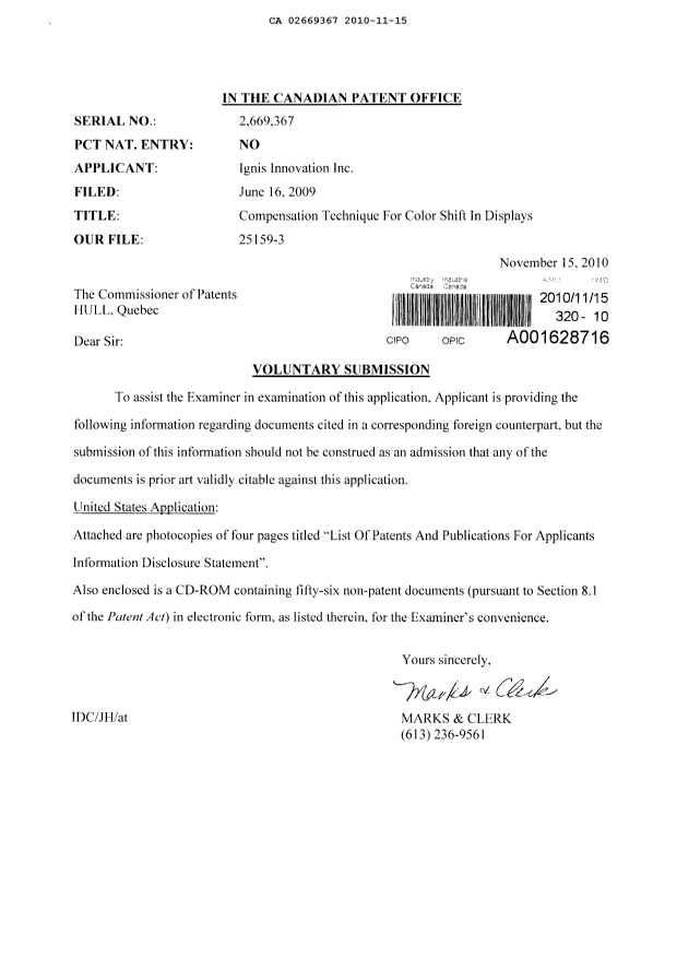 Canadian Patent Document 2669367. Prosecution-Amendment 20101115. Image 1 of 1