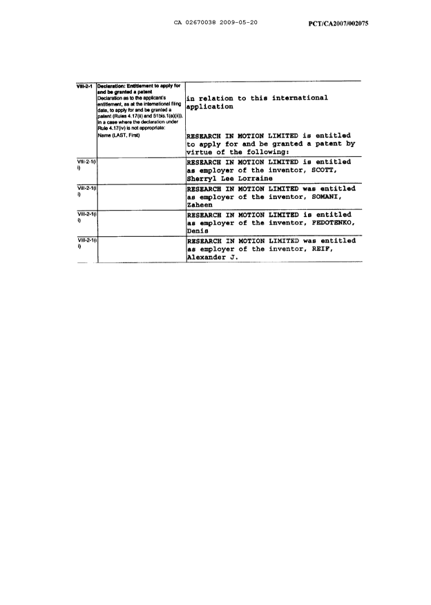 Canadian Patent Document 2670038. Assignment 20090520. Image 6 of 6
